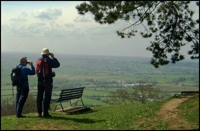 Mick and Larry trying to get on film (or should that be on digital camera) the view of the River Severn and the Severn Bridge.