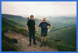 Larry and Mick on Kinder. The background is the beautiful Edale Valley .