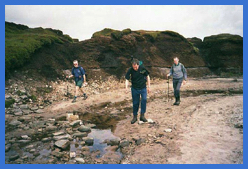 Mick Larry and Ray with in the large grough which contains the River Kinder. Currently not much of a river. It had been very dry .