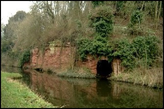 Staffordshire and Worcestershire Canal and cave in sandstone.