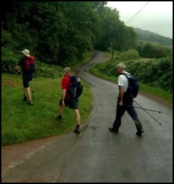 Larry leading the way into the woodland and the ascent of Midsummer Hill. 