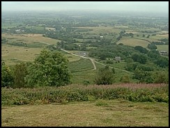 The view downhill looking east from Swinyard Hill .