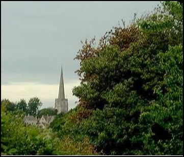 Our first view of the Church of St Mary's seen as we approach Painswick near the end of our walk.
