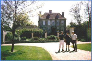 Left to right Larry, Mick and Spike outside of Nether Lypiatt Manor - AKA the Royal Pad near Slad .