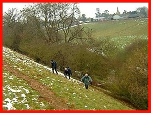 Ascending the embankment.