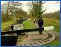 Larry, at Dicks Lane Lock, making sure walkers go the correct way .