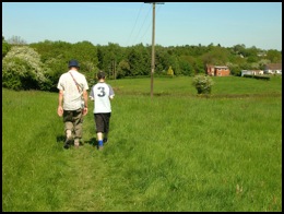 Jeff and Michael walking downhill towards Lowsonford .
