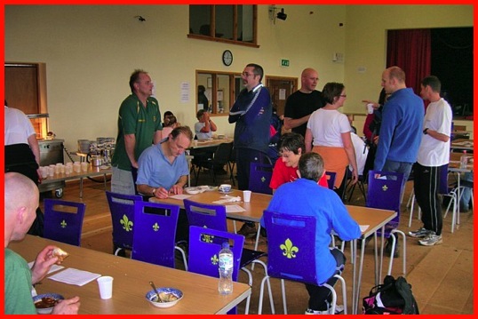 Inside Waltham Village Hall at the end of the walk.Inside Waltham Village Hall at the end of the walk .