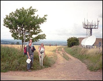 Larry and the ladies at the top of Ilmington Down.