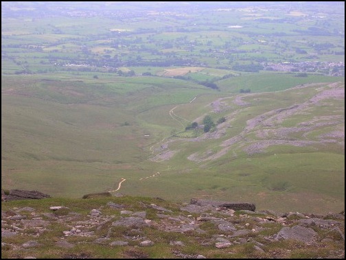 A view from the top of Ingleborough - the route to Ingleton.