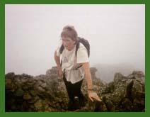 Anne taking a breather as she climbs up Crib Goch.